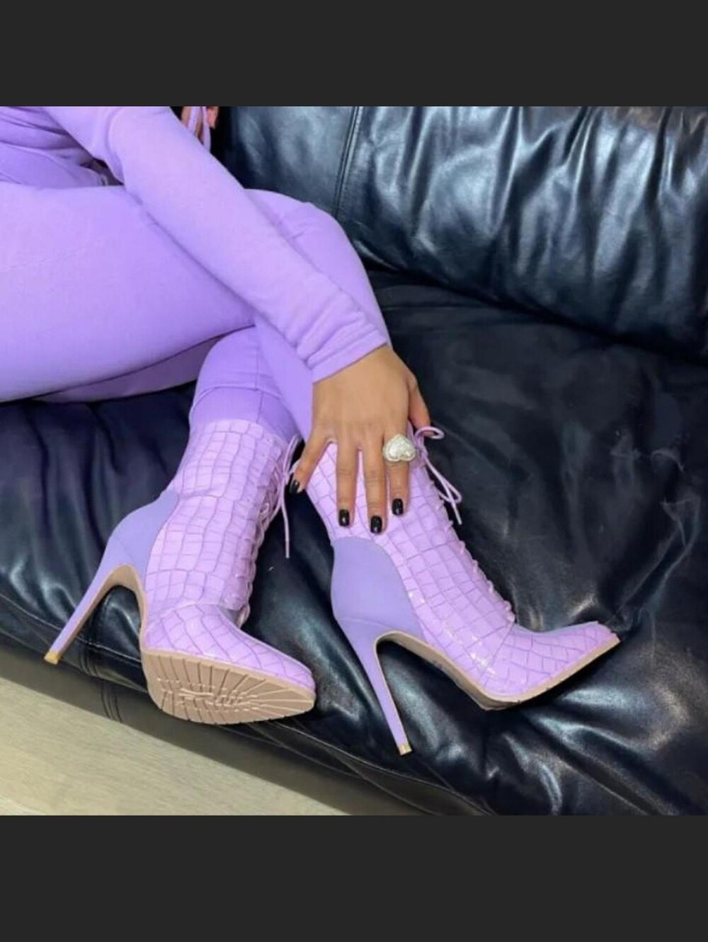 Lilac Lace-Up Stiletto Booties